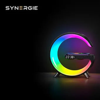 Lampe LED G-Shape — Enceinte Bluetooth + Chargeur 15W + Horloge
