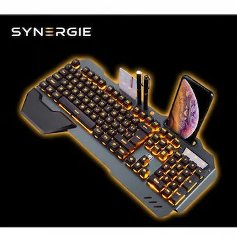 Clavier Gaming RGB  — Filaire Ergonomique avec Repose-Téléphone & Repose-Poignet