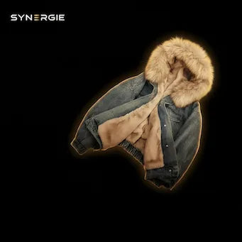 Veste Denim Femme à Capuche — Matelassée Coton | Grande Taille | Style Bomber |